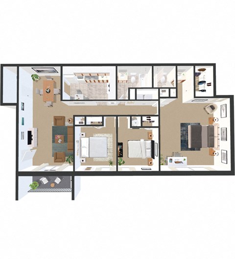 Floor plan for 3 beds, 2 baths, 1163 sqft